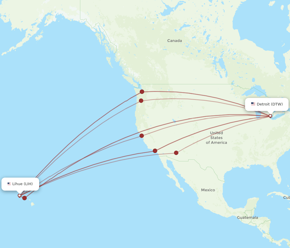 LIH to DTW flights and routes map