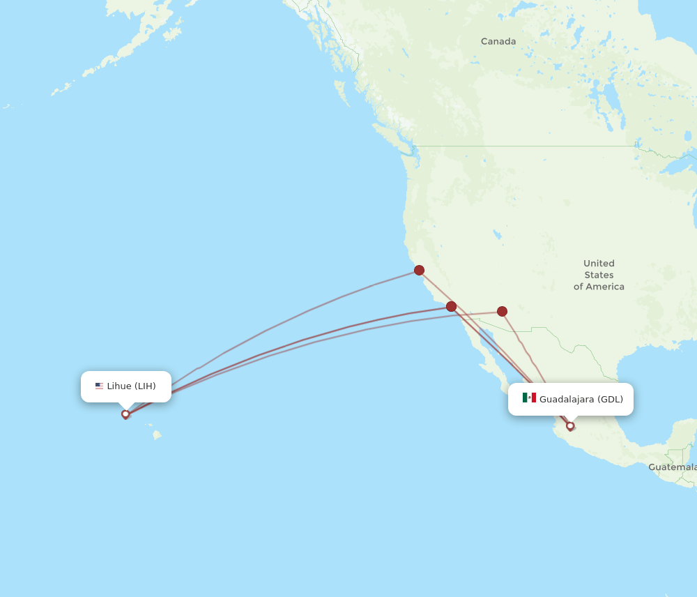 LIH-GDL flight routes