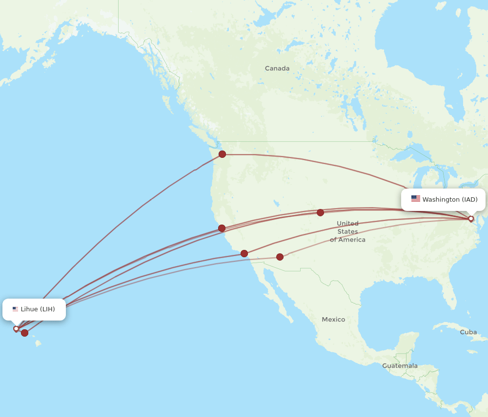 LIH-IAD flight routes