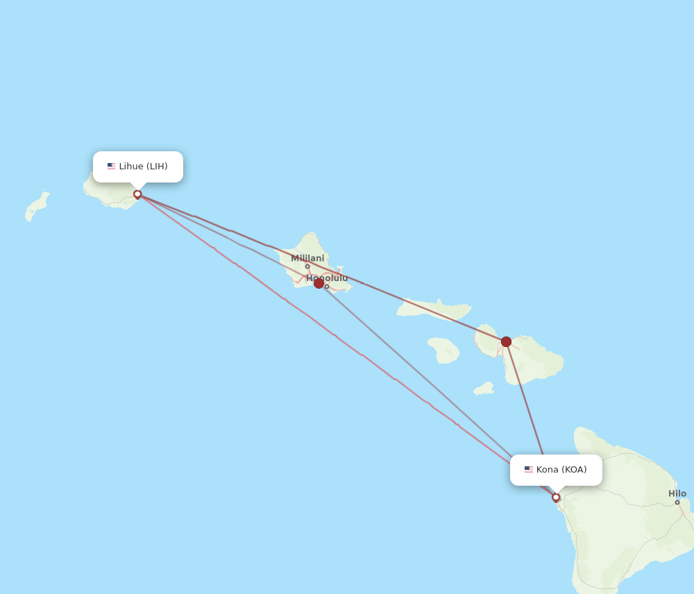 LIH to KOA flights and routes map