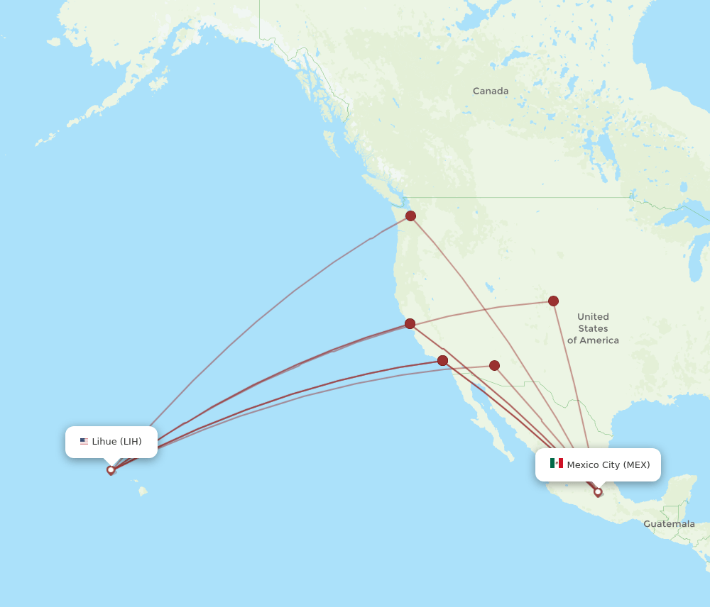 LIH to MEX flights and routes map
