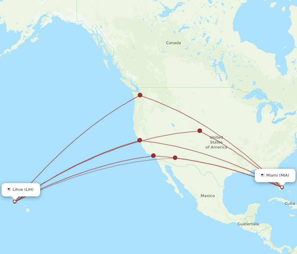 LIH to MIA flights and routes map
