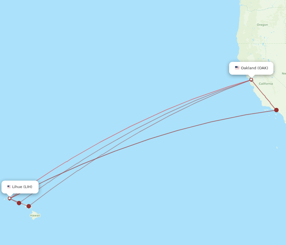 LIH to OAK flights and routes map