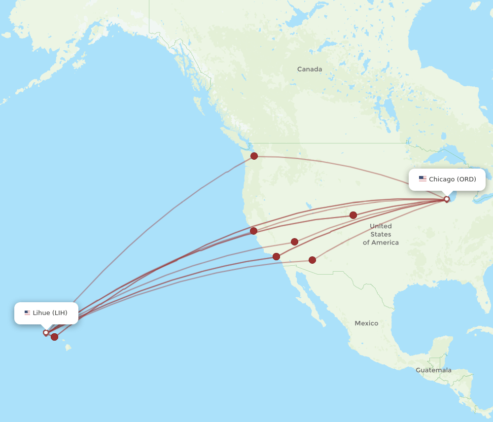 LIH-ORD flight routes