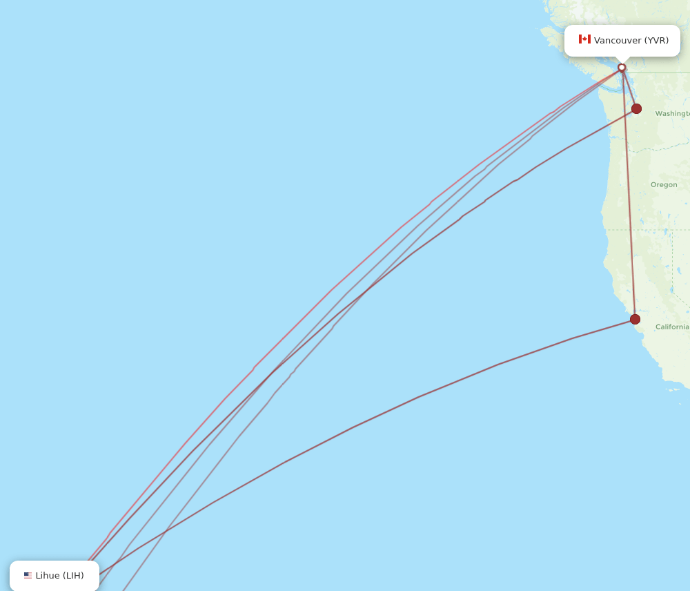 LIH-YVR flight routes