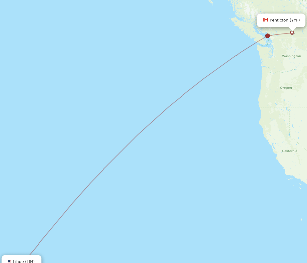 Penticton - Kauai Island route map and flight paths