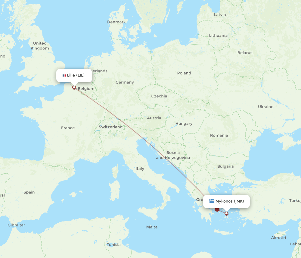 LIL to JMK flights and routes map
