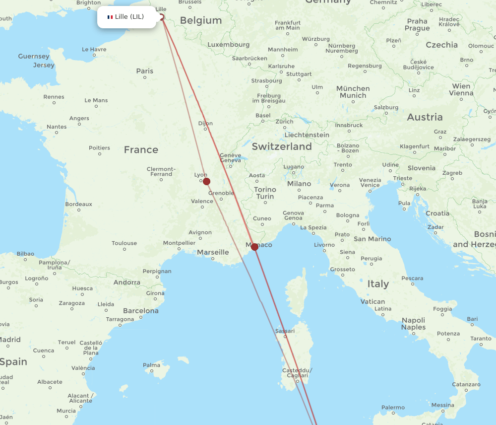 LIL to MIR flights and routes map