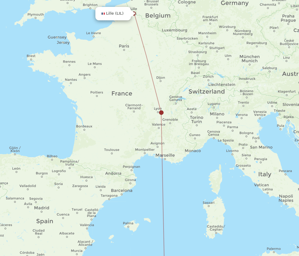 Lille - Setif route map and flight paths
