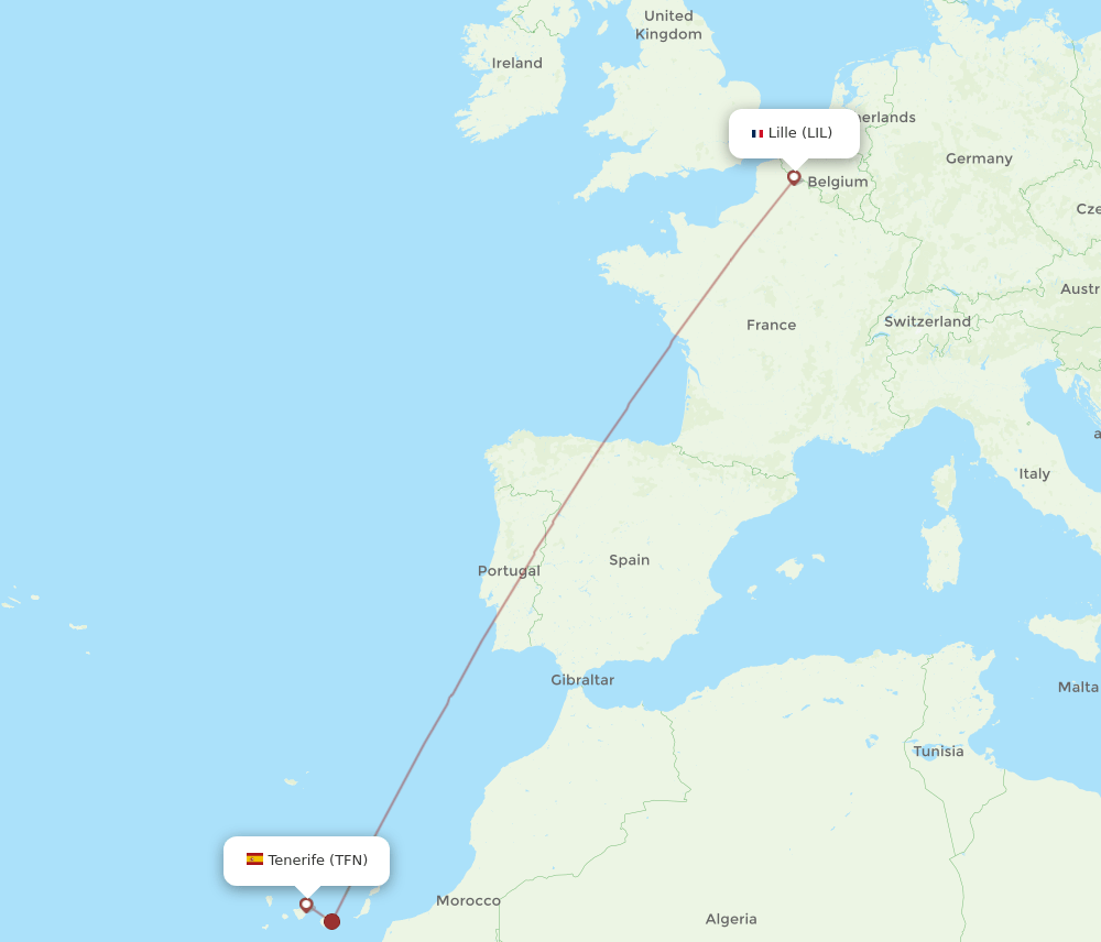 LIL to TFN flights and routes map