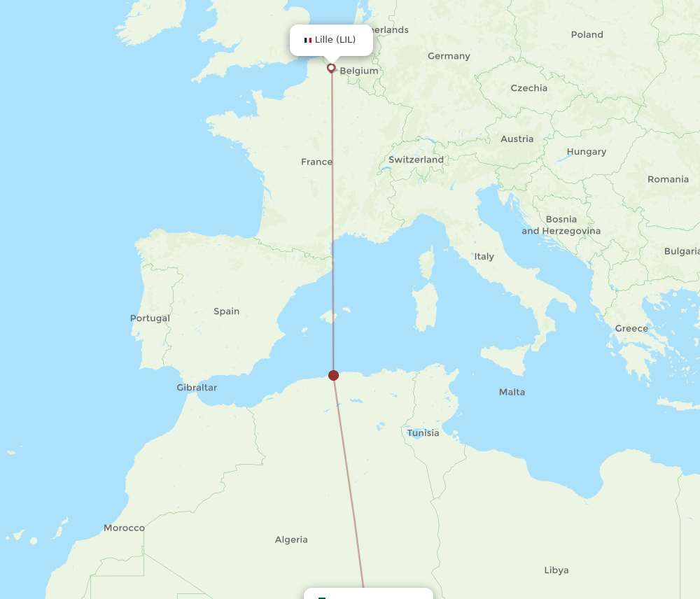 LIL to TMR flights and routes map