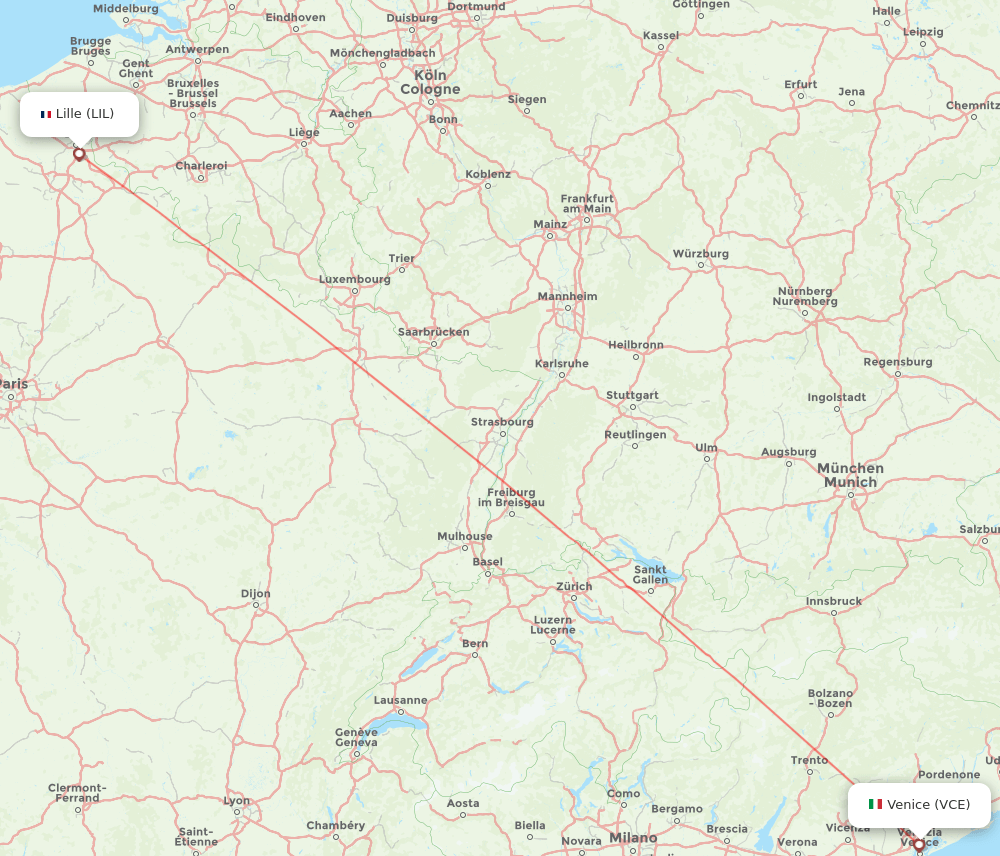 LIL to VCE flights and routes map