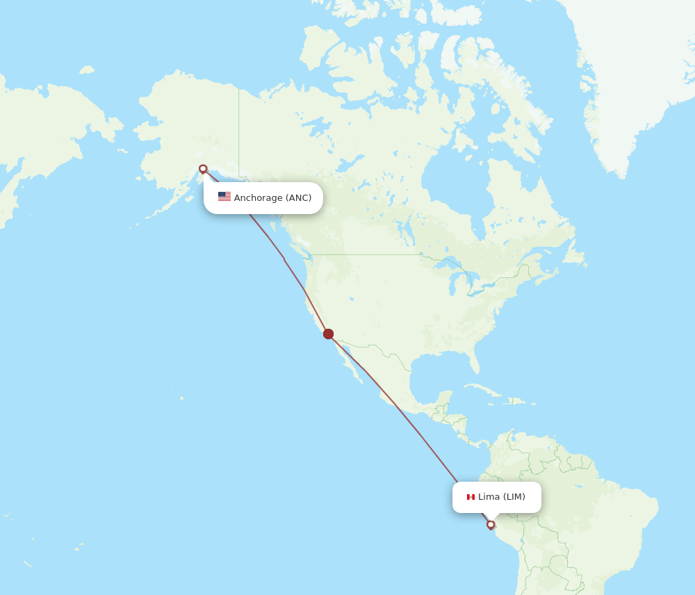 Anchorage - Lima route map and flight paths