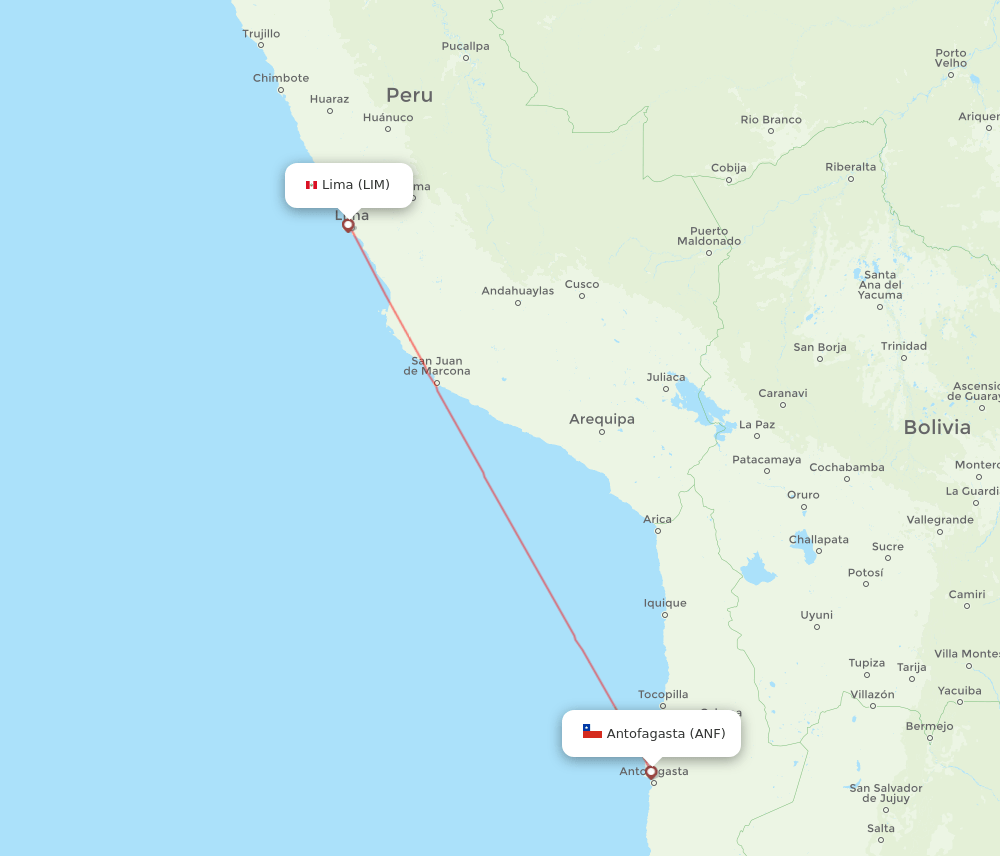 Lima - Antofagasta route map and flight paths