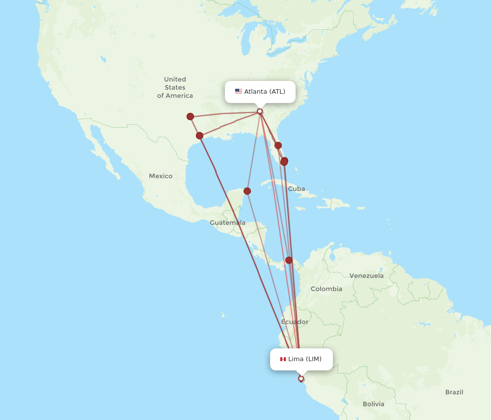 LIM to ATL flights and routes map