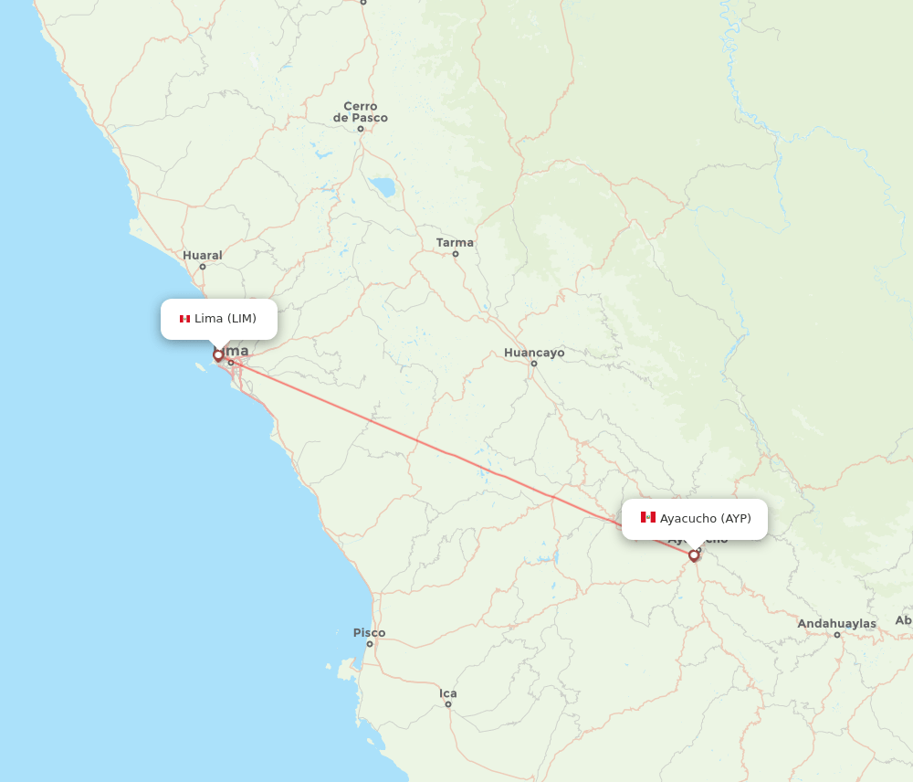 Lima - Ayacucho route map and flight paths