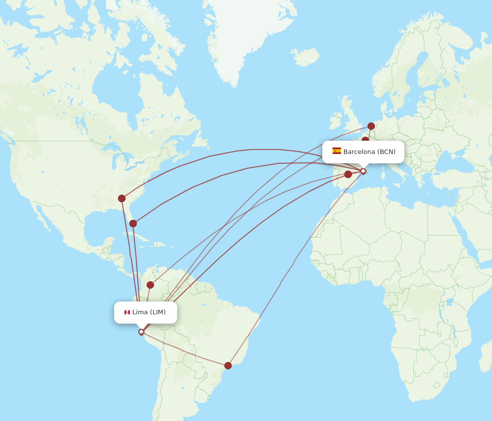 LIM to BCN flights and routes map