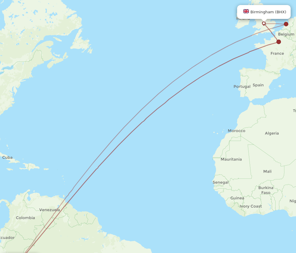 LIM to BHX flights and routes map