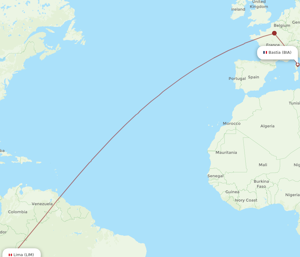 LIM to BIA flights and routes map