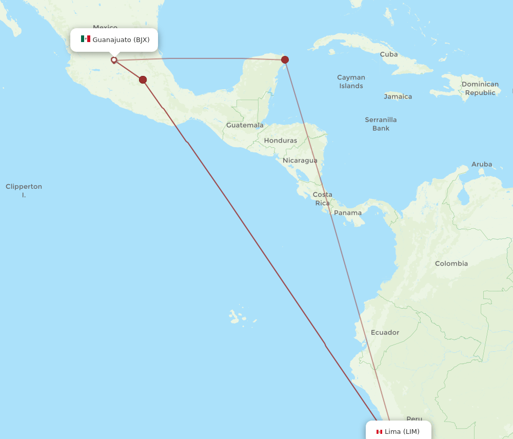 LIM to BJX flights and routes map