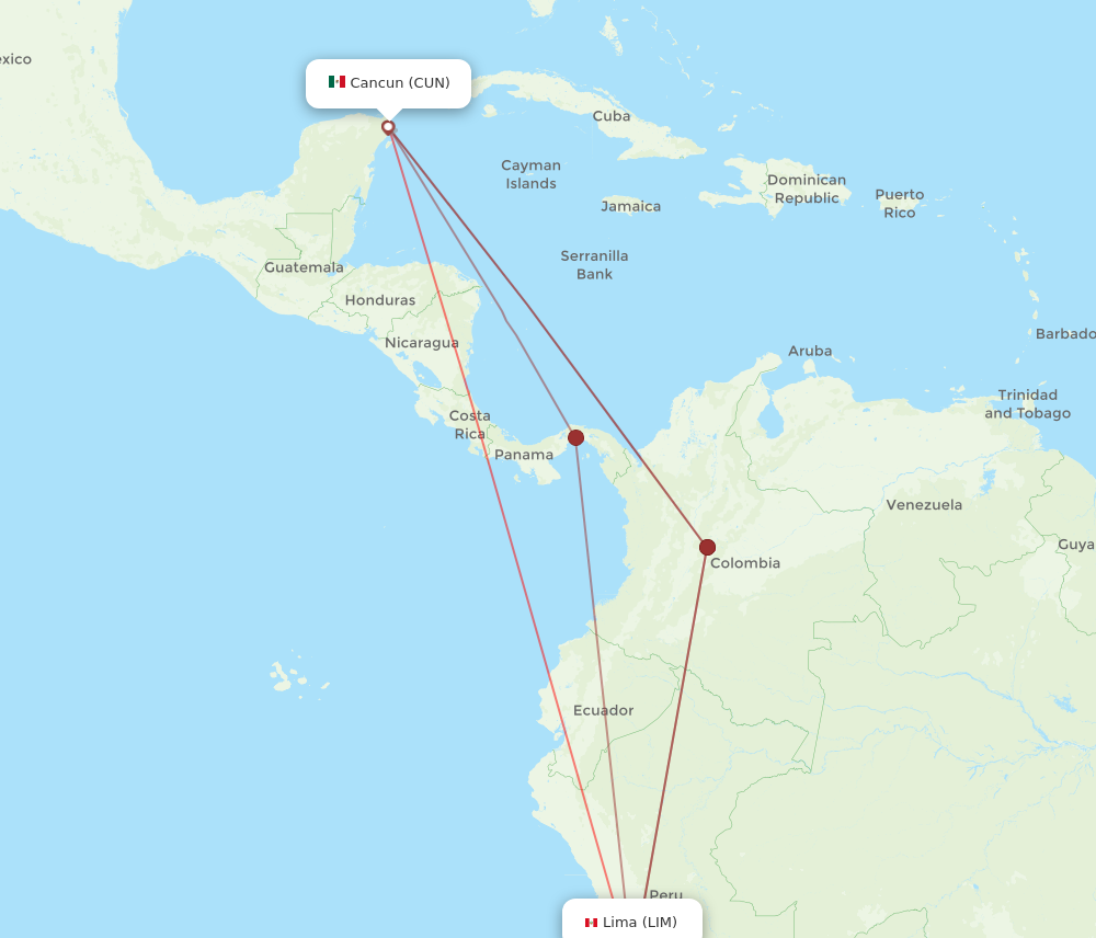 LIM to CUN flights and routes map