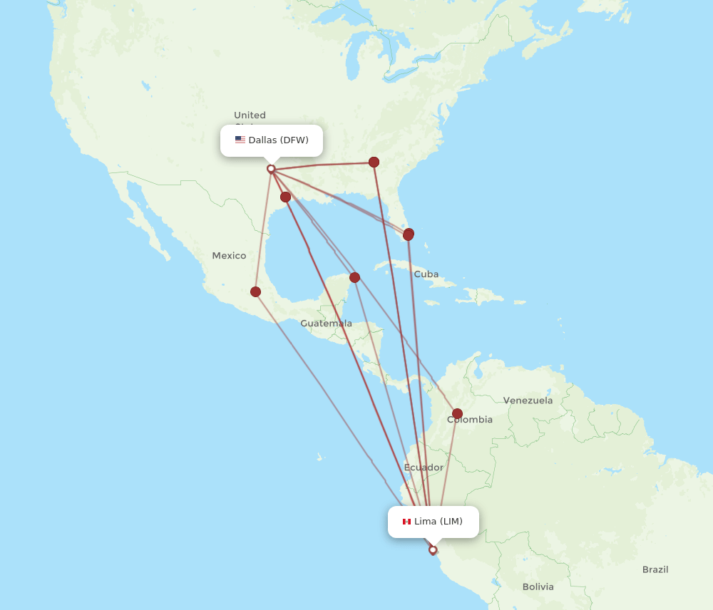 LIM to DFW flights and routes map