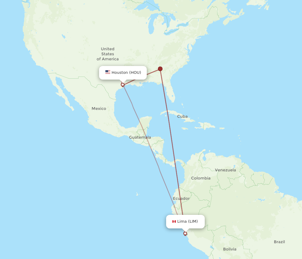 LIM to HOU flights and routes map