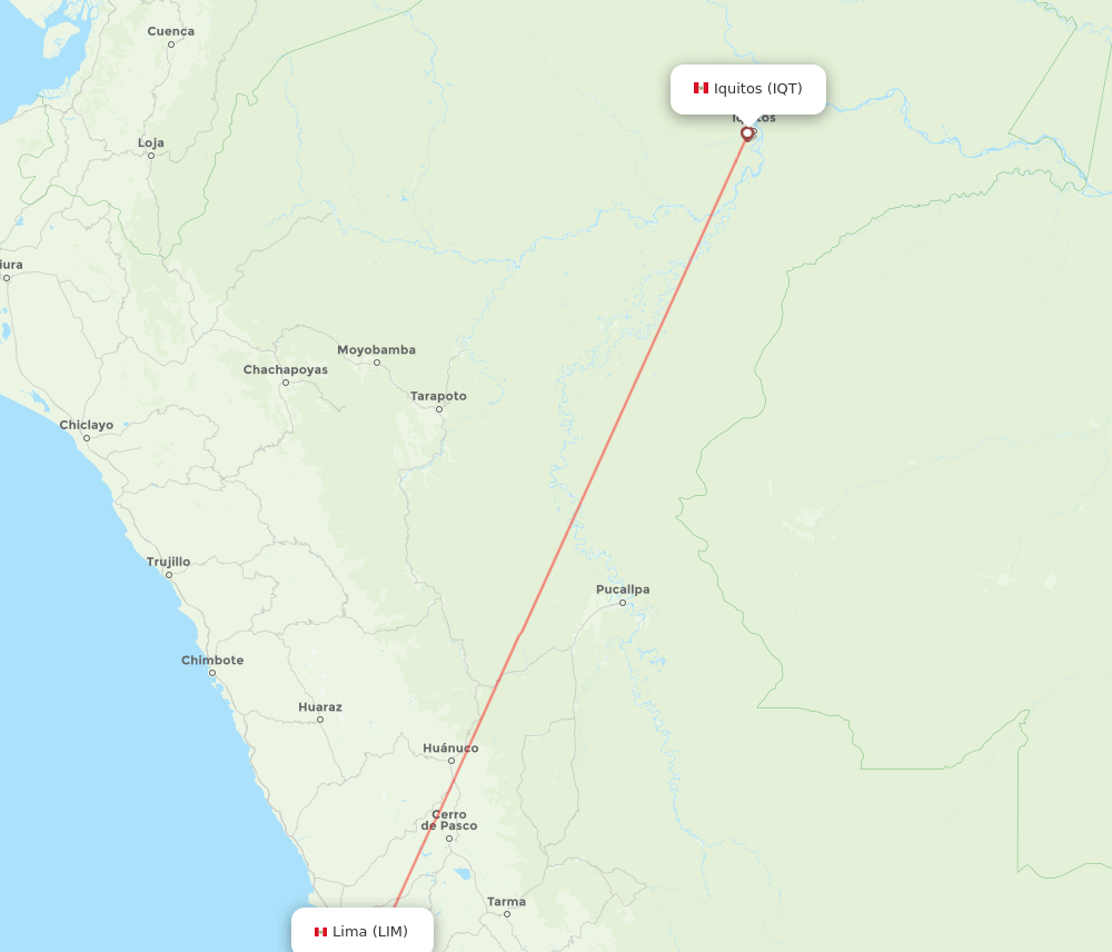 Lima - Iquitos route map and flight paths