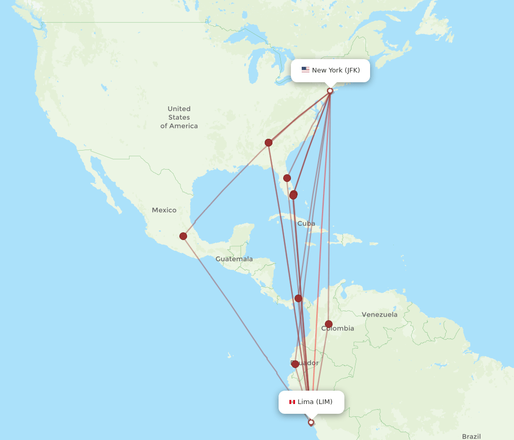 LIM to JFK flights and routes map