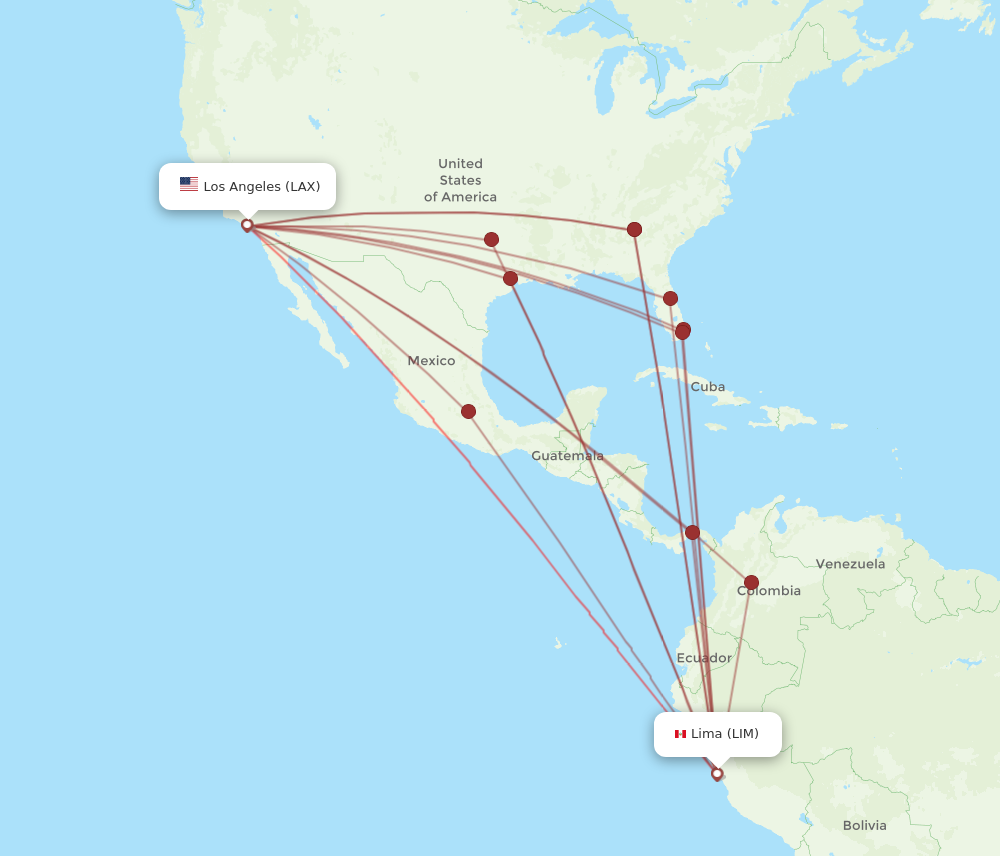 LIM to LAX flights and routes map