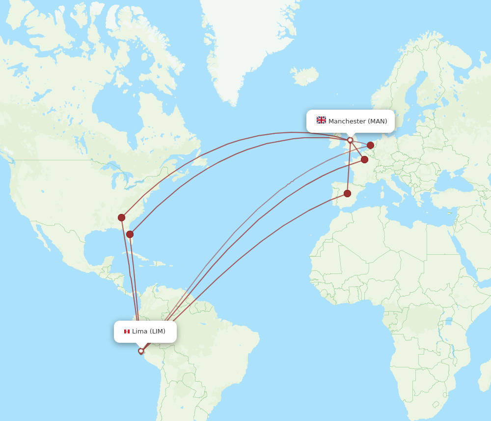 LIM to MAN flights and routes map