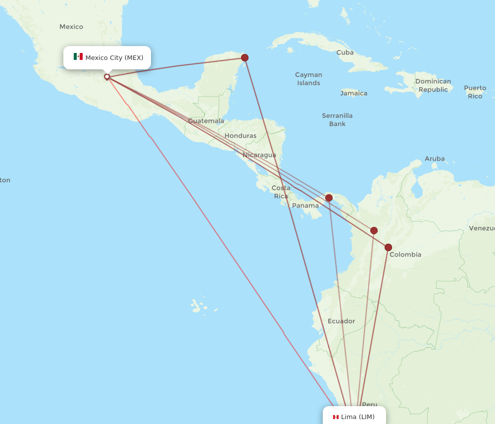 LIM to MEX flights and routes map