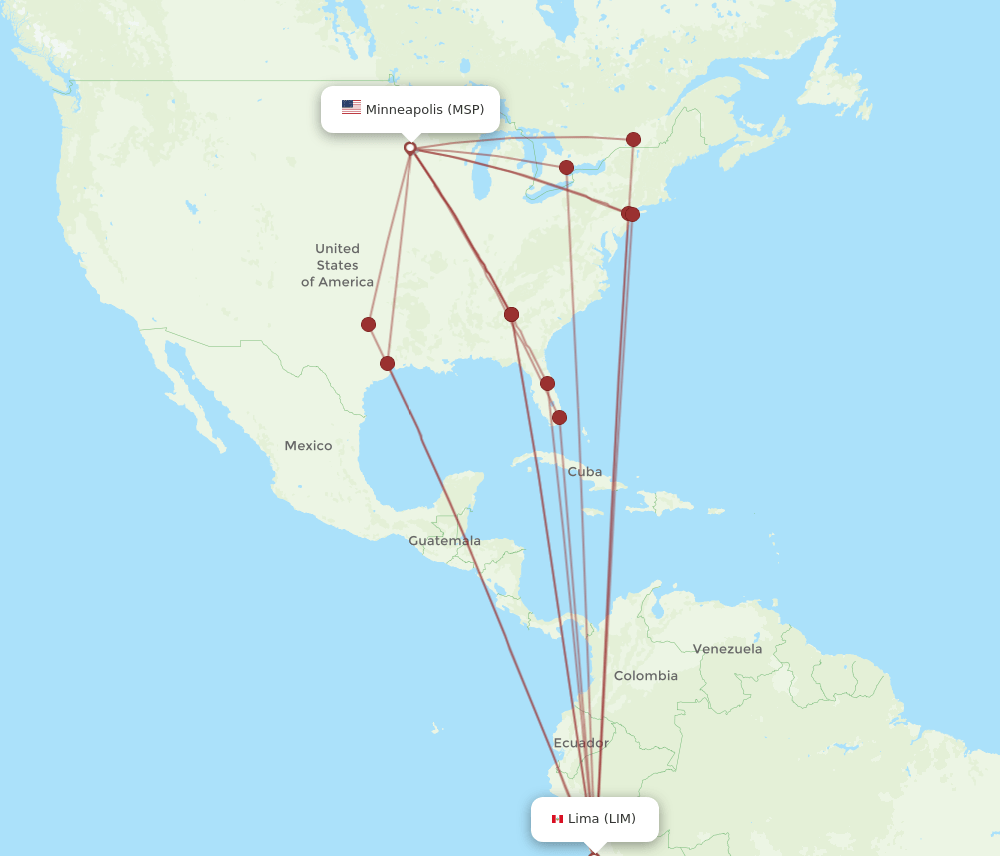 LIM to MSP flights and routes map