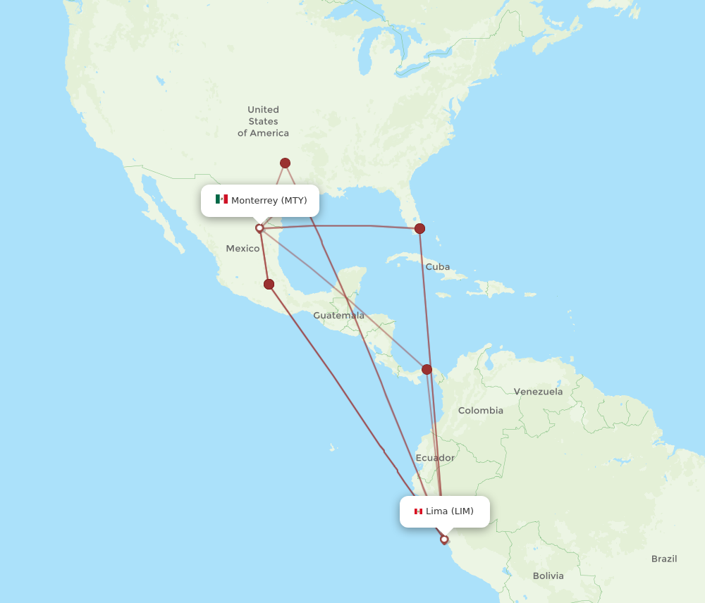 LIM to MTY flights and routes map