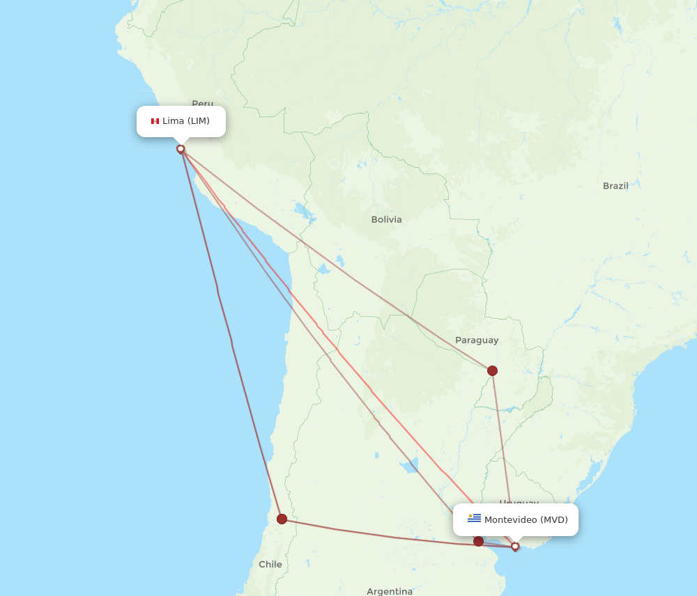 LIM to MVD flights and routes map