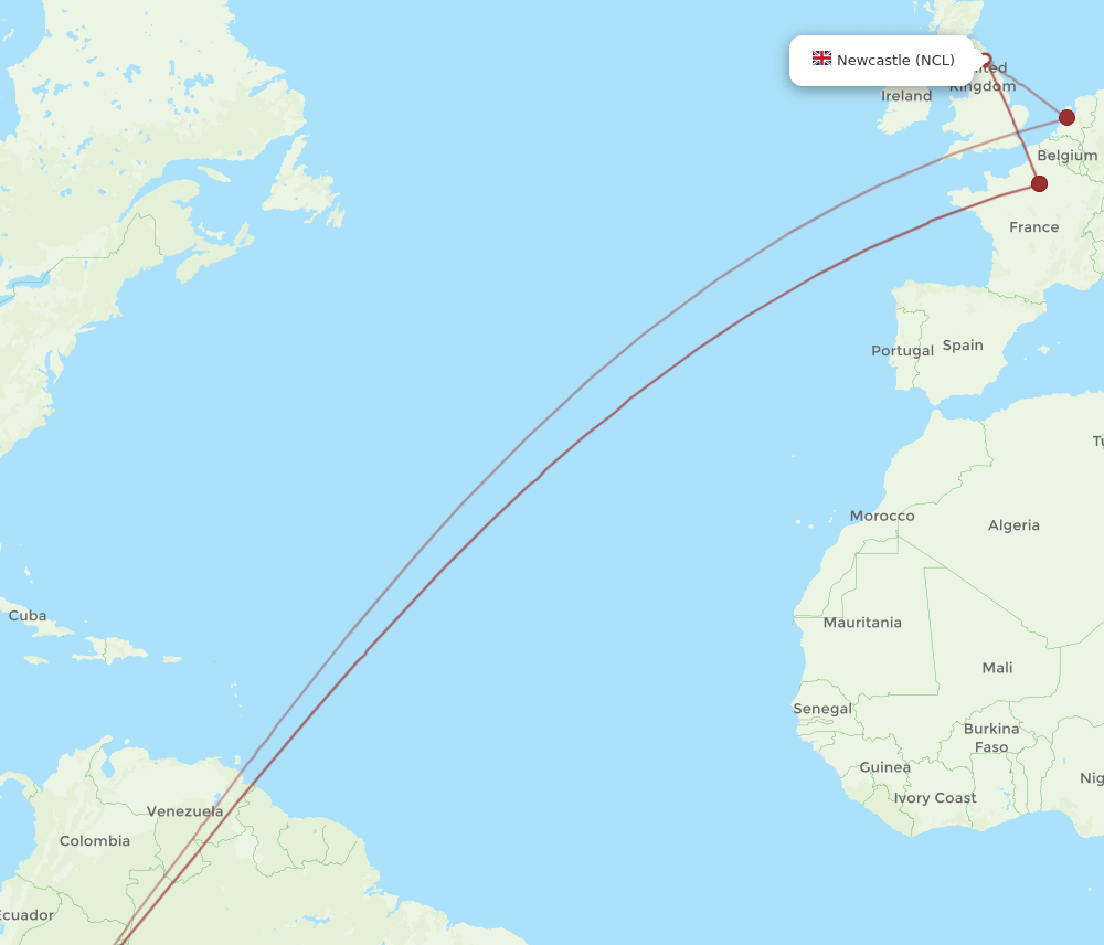 LIM to NCL flights and routes map
