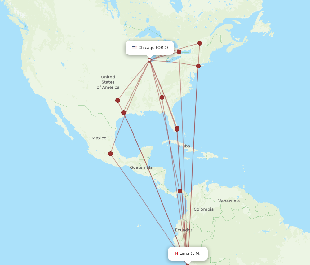 LIM to ORD flights and routes map