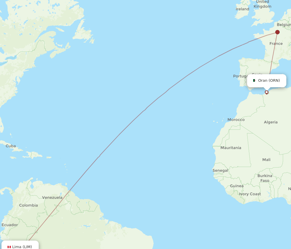 LIM to ORN flights and routes map