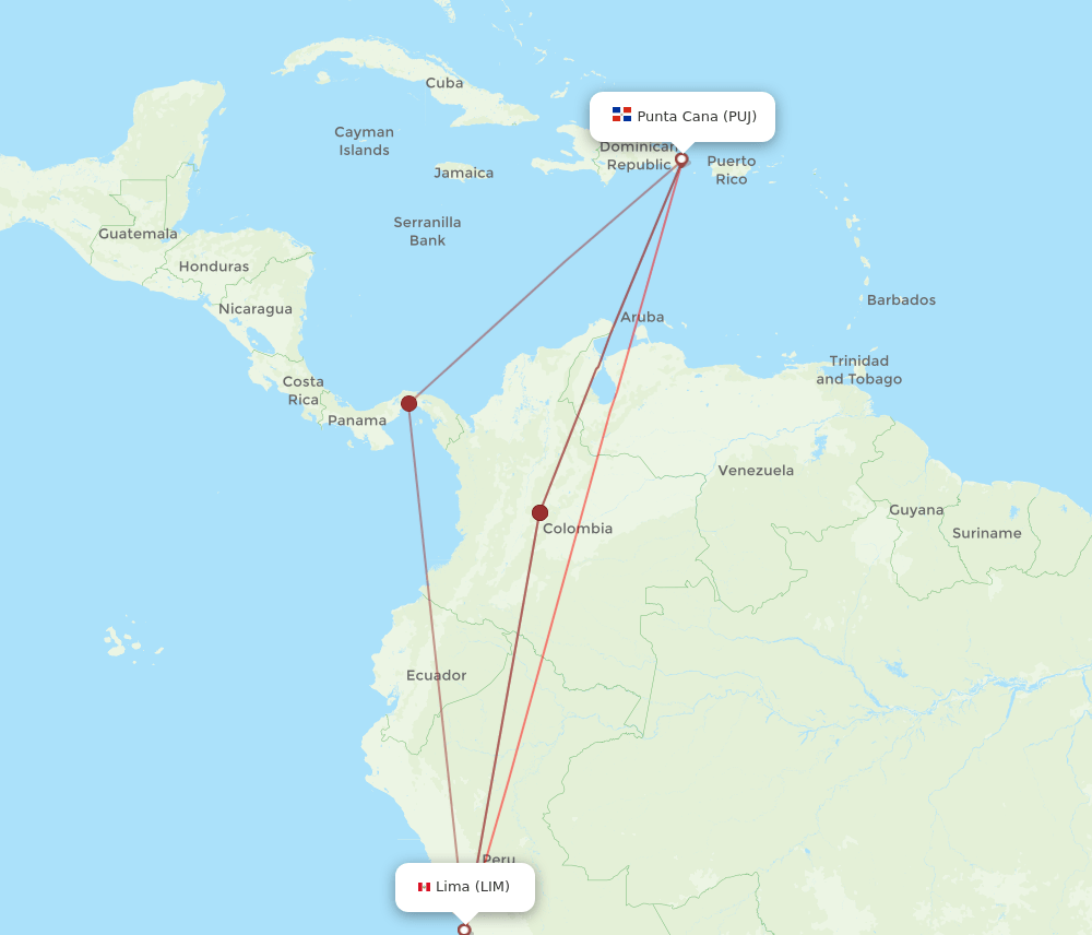 LIM to PUJ flights and routes map