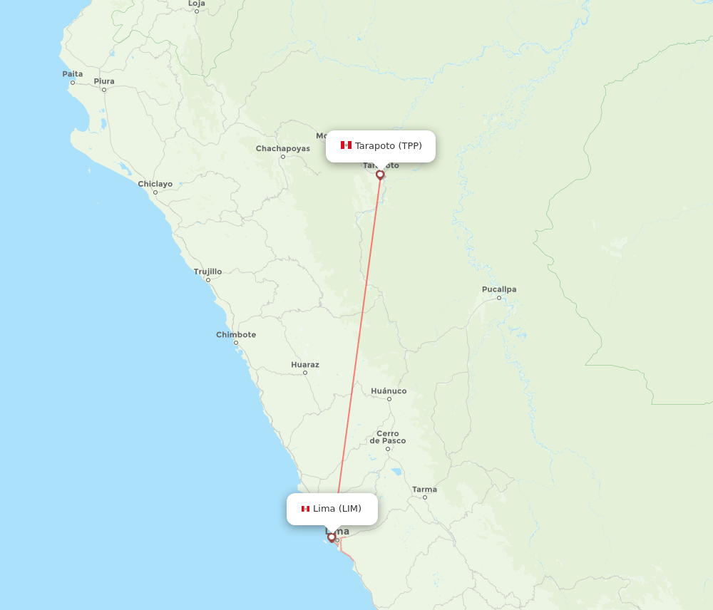Lima - Tarapoto route map and flight paths