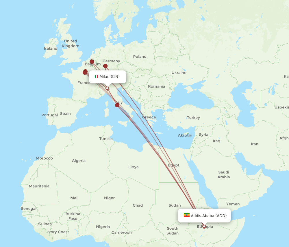 LIN to ADD flights and routes map