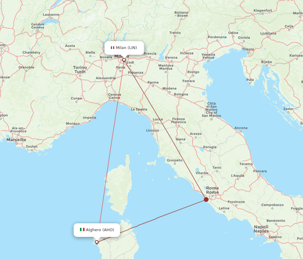 LIN to AHO flights and routes map
