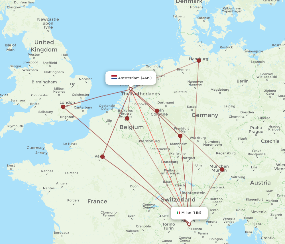 LIN to AMS flights and routes map