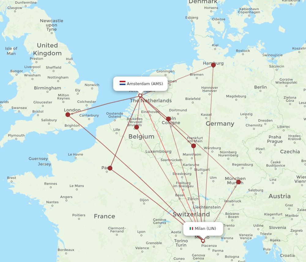 LIN-AMS flight routes