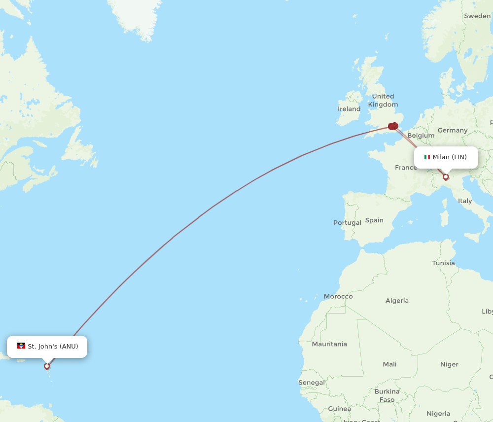 LIN to ANU flights and routes map