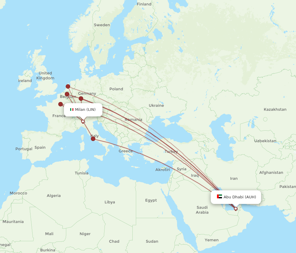 LIN to AUH flights and routes map