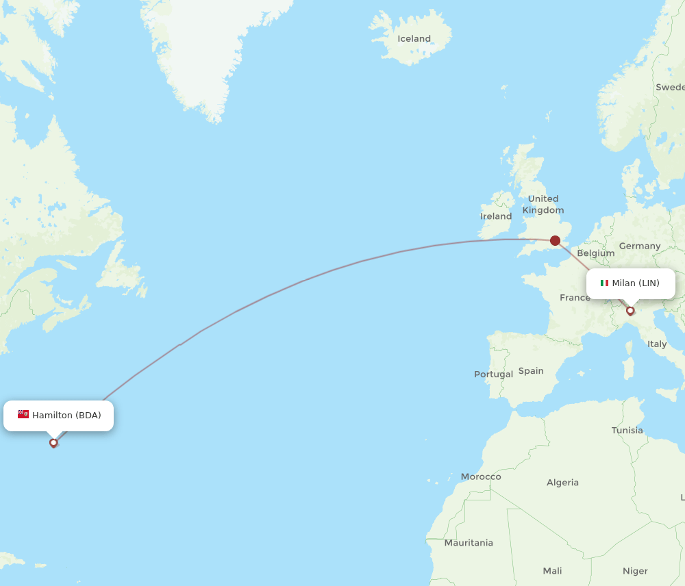 LIN to BDA flights and routes map