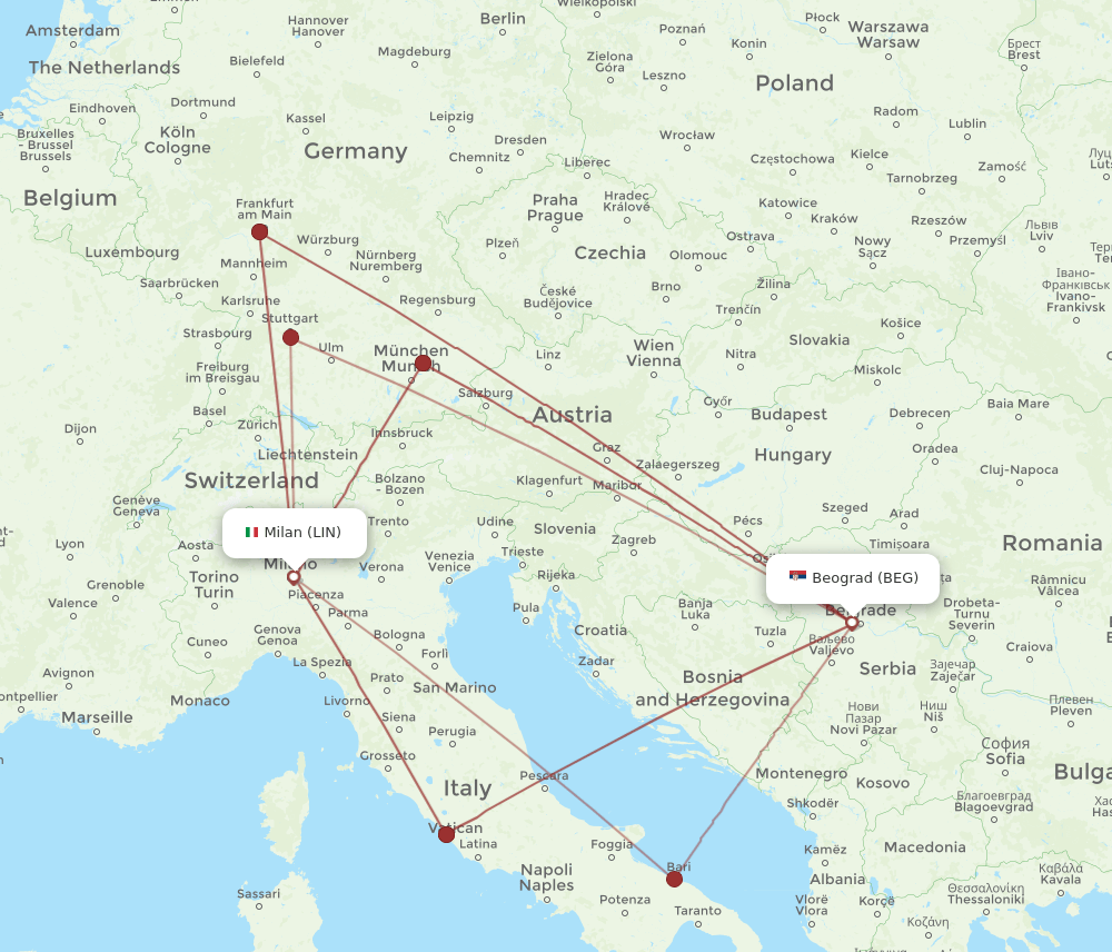 LIN-BEG flight routes