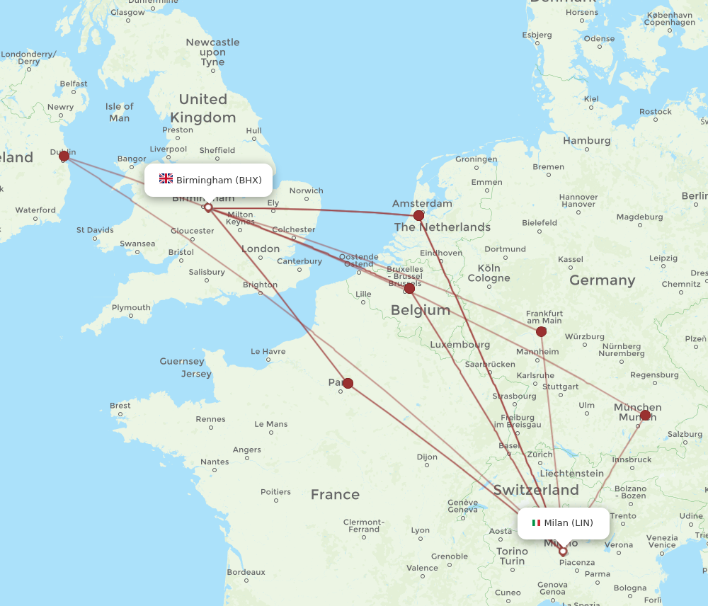 LIN to BHX flights and routes map