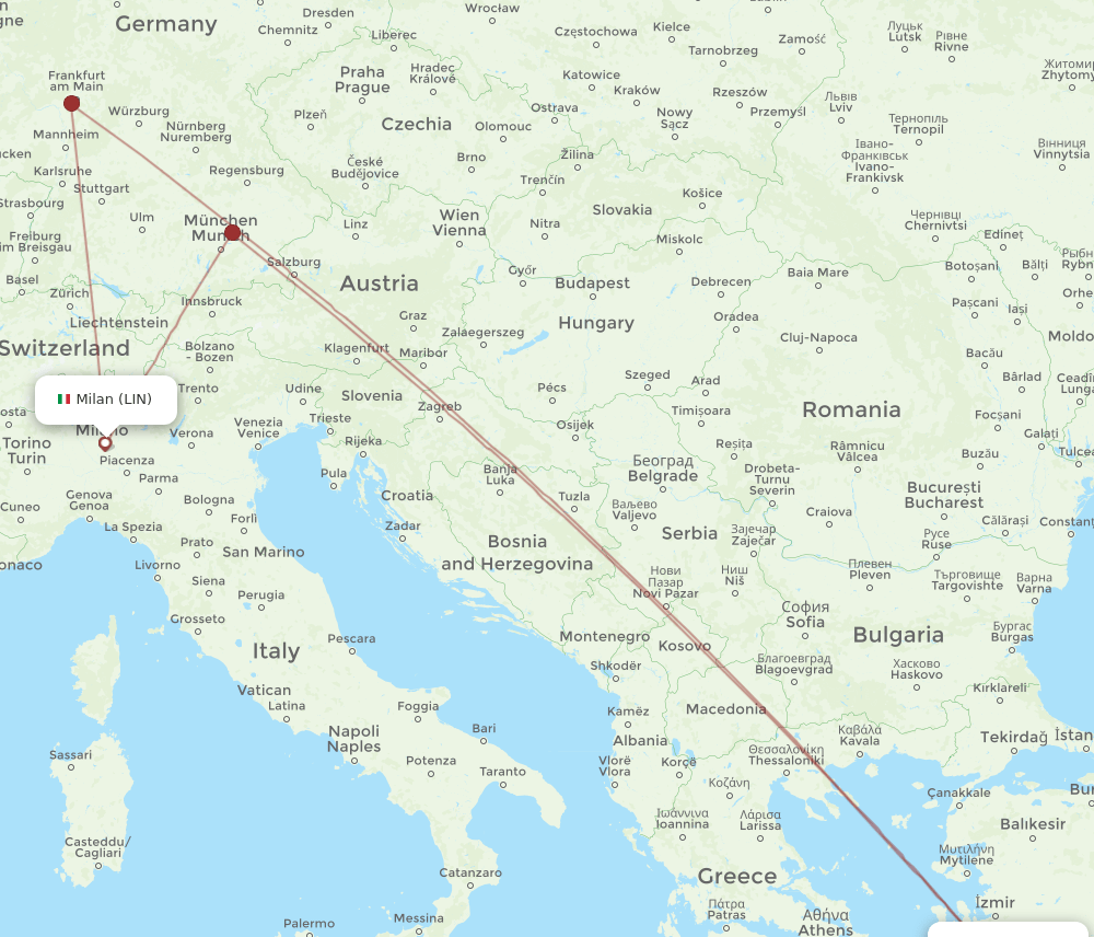 LIN to BJV flights and routes map